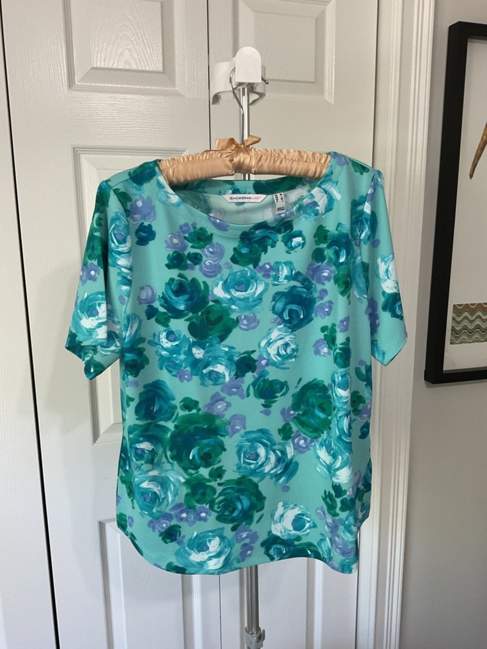 Isaac Mizrahi Floral Short-Sleeve Blouse in Aqua
